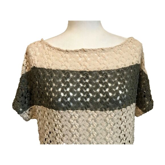 STARING AT STARS Urban Outfitters Crochet Top Size XS Cream Sage Green Striped - Picture 2 of 6